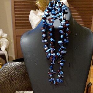Elegant Blue and Brown Stome Beaded Necklace With Magnetic Closure